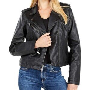 Levi's Women's Size L Black Faux Leather Waterproof Cropped Moto Jacket